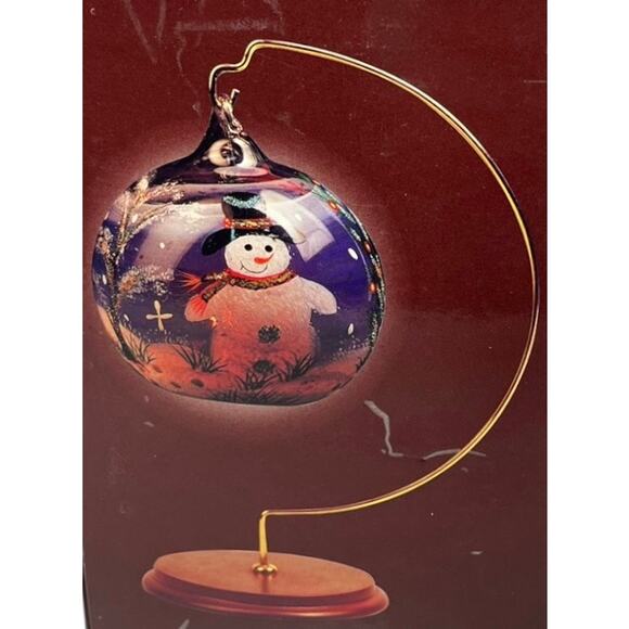 VTG Glass TEA LIGHT CANDLE HOLDER + Wood Brass Ornament HANGER Snowman Globe BOX - Picture 5 of 5